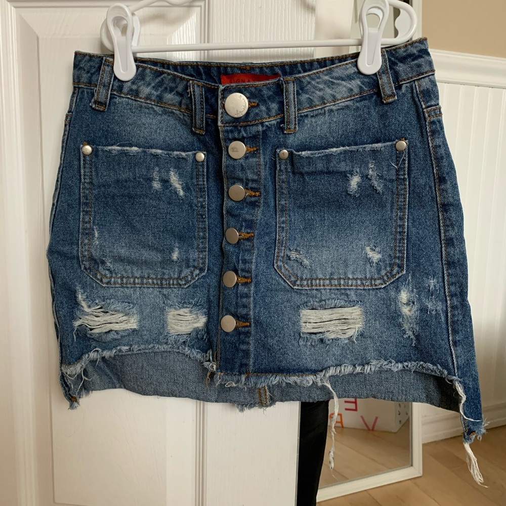 Signature8 High Low Button Denim Skirt